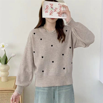 Damen Pullover Herz-Motiv Lässiger Schnitt Norvielle
