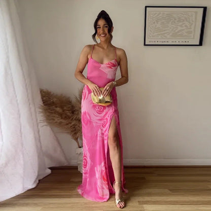 Damen Maxikleid mit Schlitz und Trägern Norvielle