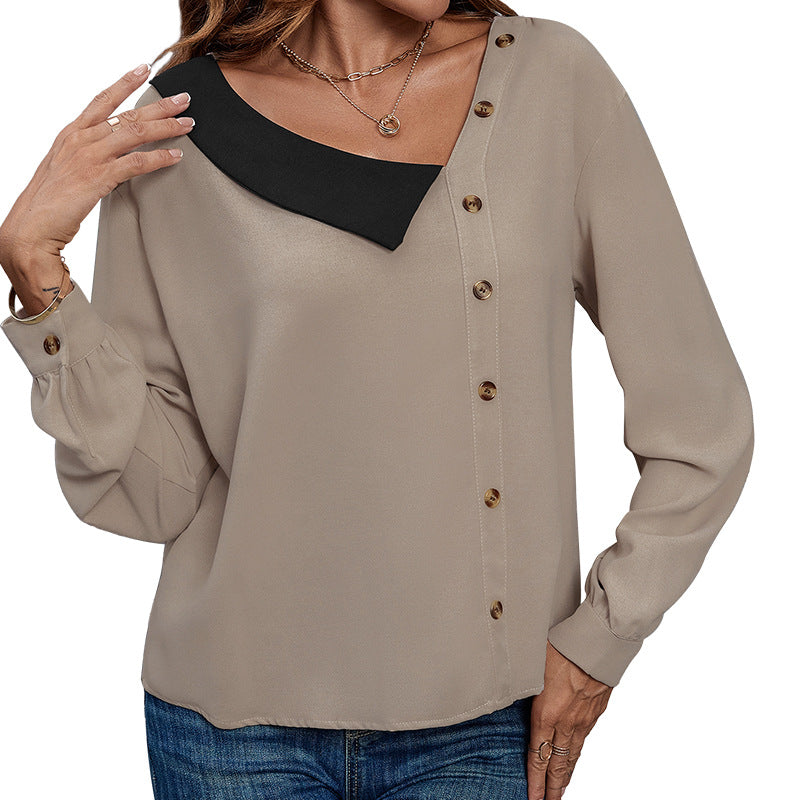 Damen Bluse Elegante Asymmetrischer Ausschnitt Modern