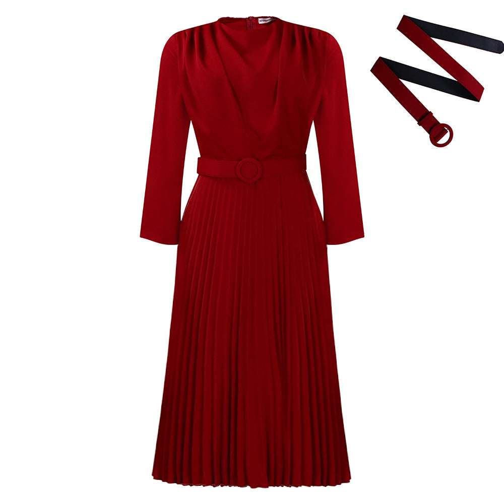 Damen Plisseekleid Mit Gürtel Elegante Falten Norvielle