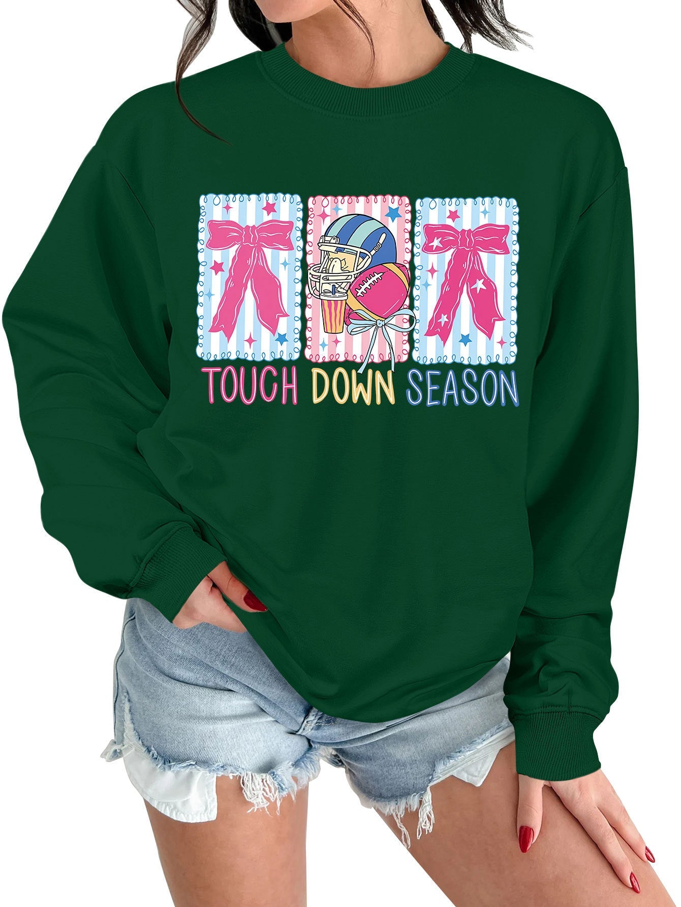 Damen Sweatshirt Football Motiv Lässig Grün