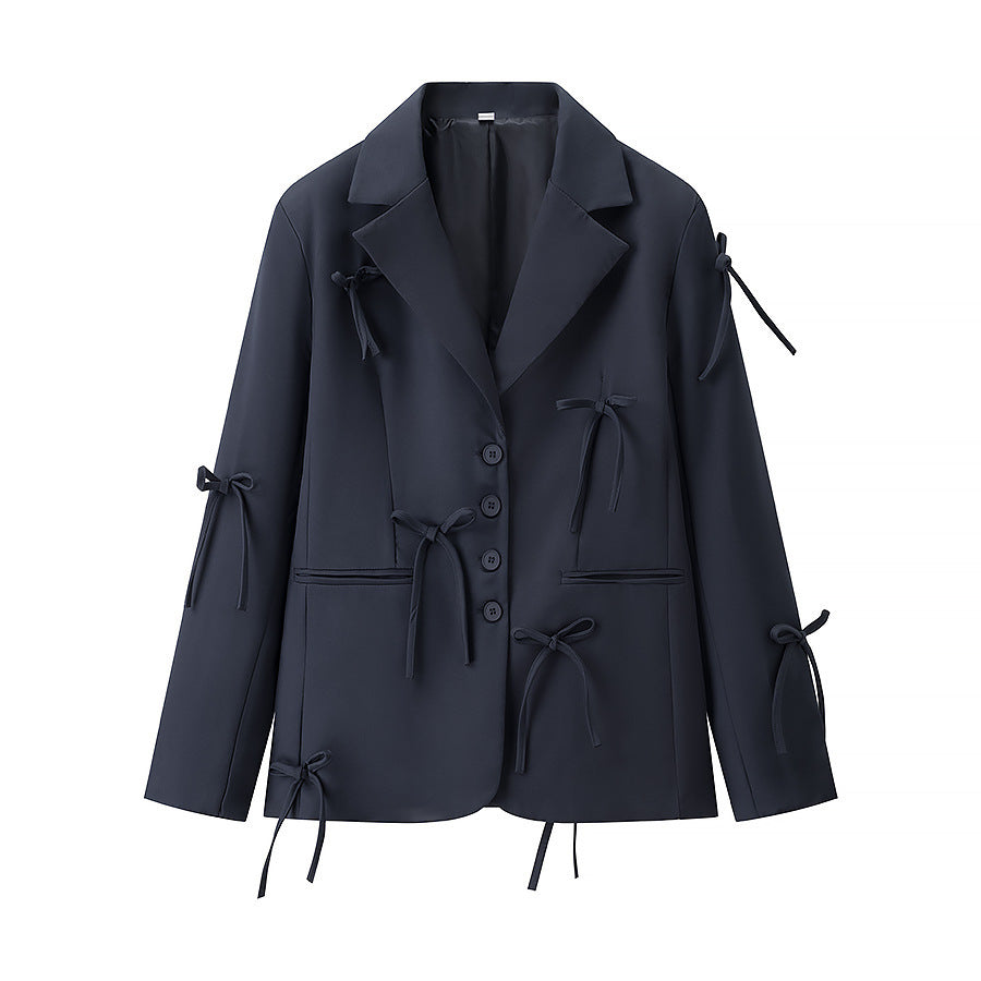 Damen Blazerjacke Dekorativ Mit Binde-Details