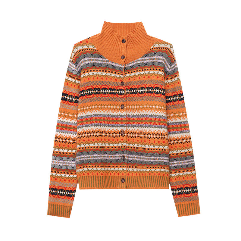 Damen Strickjacke Bunt Muster Knöpfe Norvielle