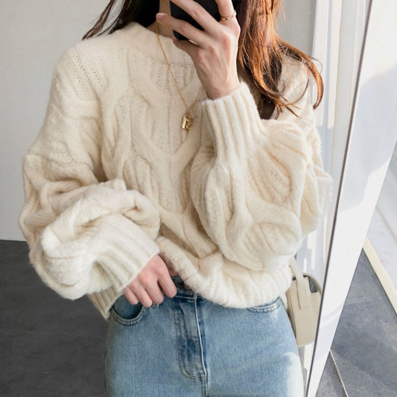 Damen Grobstrickpullover Zopfdesign Lässig Norvielle - Norvielle