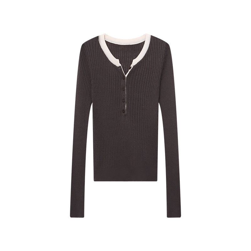 Damen Henley Pullover Rippstruktur Norvielle