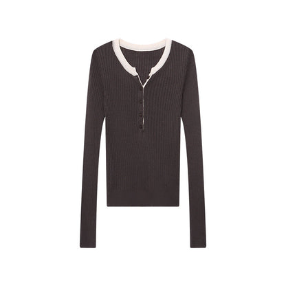 Damen Henley Pullover Rippstruktur Norvielle