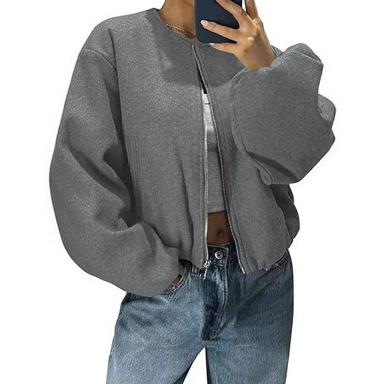Damen Zip Jacke Lässig Ballonärmel Norvielle - Norvielle