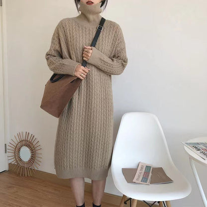 Damen Strickkleid Strukturiertes Zopfdesign Hochkragen Norvielle