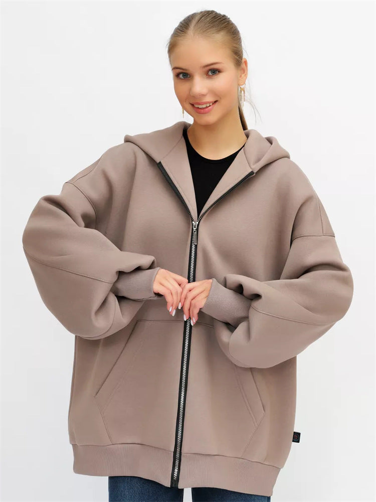 Damen Oversized Kapuzenjacke Norvielle Hoch Bündchen Reißverschluss