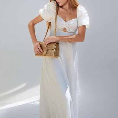 Damen Maxikleid mit Puffärmeln und Schlüssel-Ausschnitt Norvielle