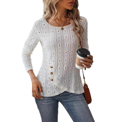 Damen Langarmshirt Dekorative Knöpfe Struktur Norvielle