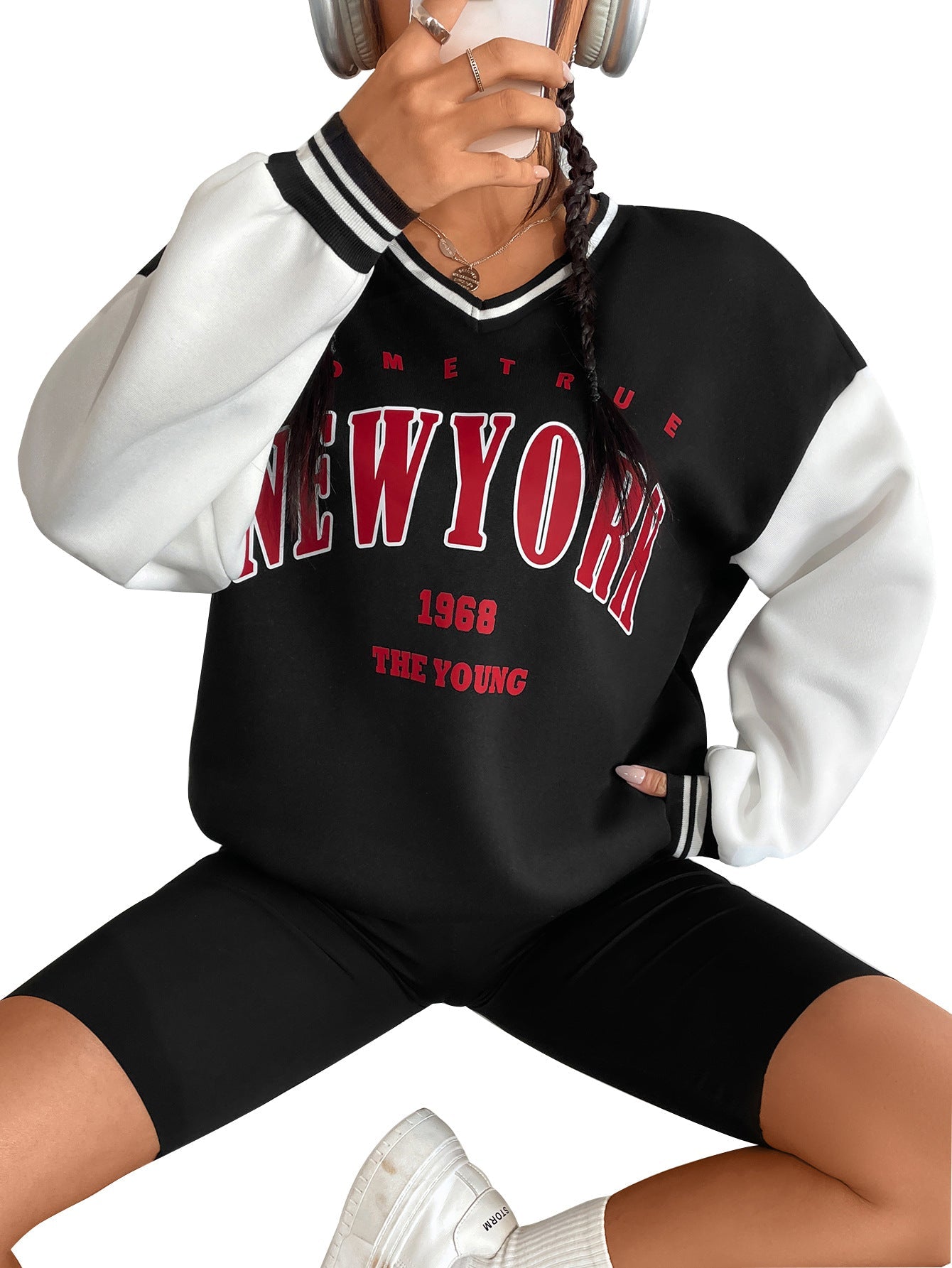 Damen Sweatshirt V-Ausschnitt Sportlich Norvielle