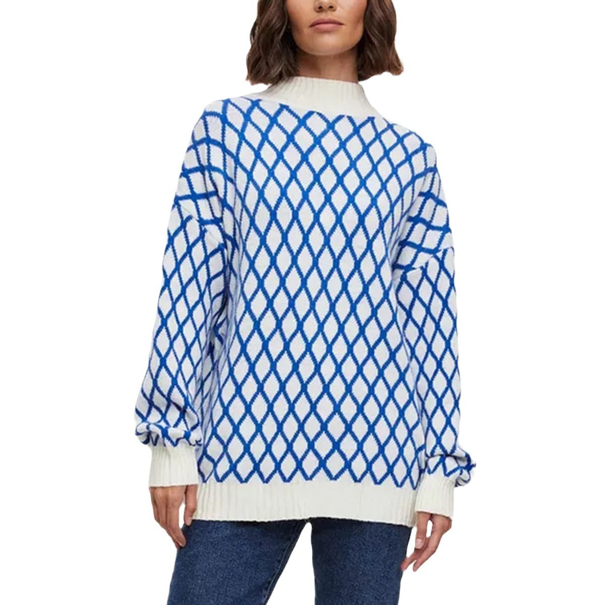 Damen Pullover Rautenmuster Strick Norvielle