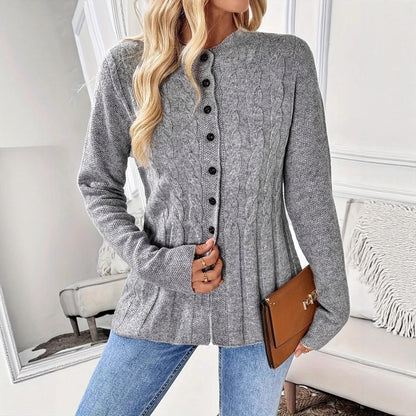 Damen Strickjacke Kabelstrick Modern Knöpfe Beige - Norvielle