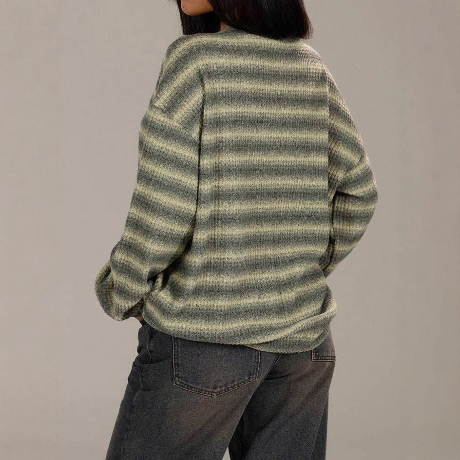 Damen Strickpullover Kuscheliges Streifenmuster Beige