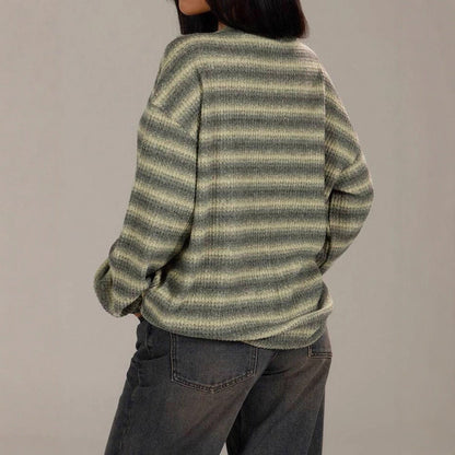Damen Strickpullover Kuscheliges Streifenmuster Beige