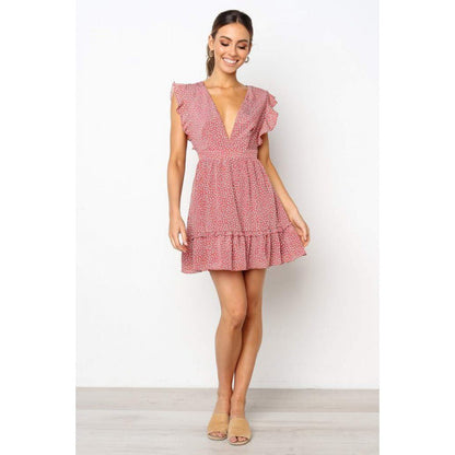 Damen Minikleid Sommer Rüschen V-Ausschnitt Norvielle