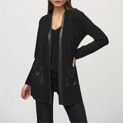 Damen Longjacke Lässig Vegan Leder Schwarz - Norvielle