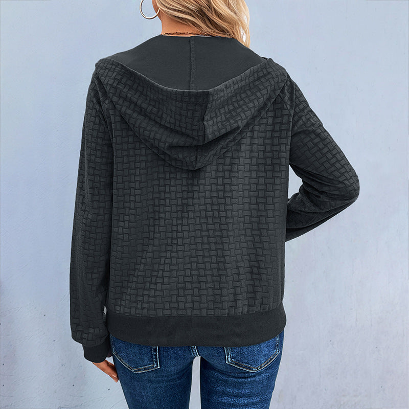 Damen Kapuzenpullover Strukturiertes Design Dekorative Knöpfe