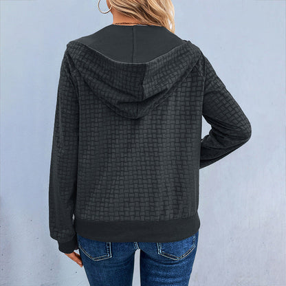 Damen Kapuzenpullover Strukturiertes Design Dekorative Knöpfe