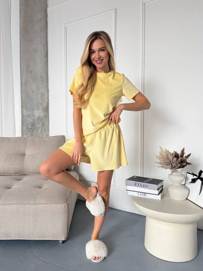 Damen Loungewear-Set Samt Elastischer Bund