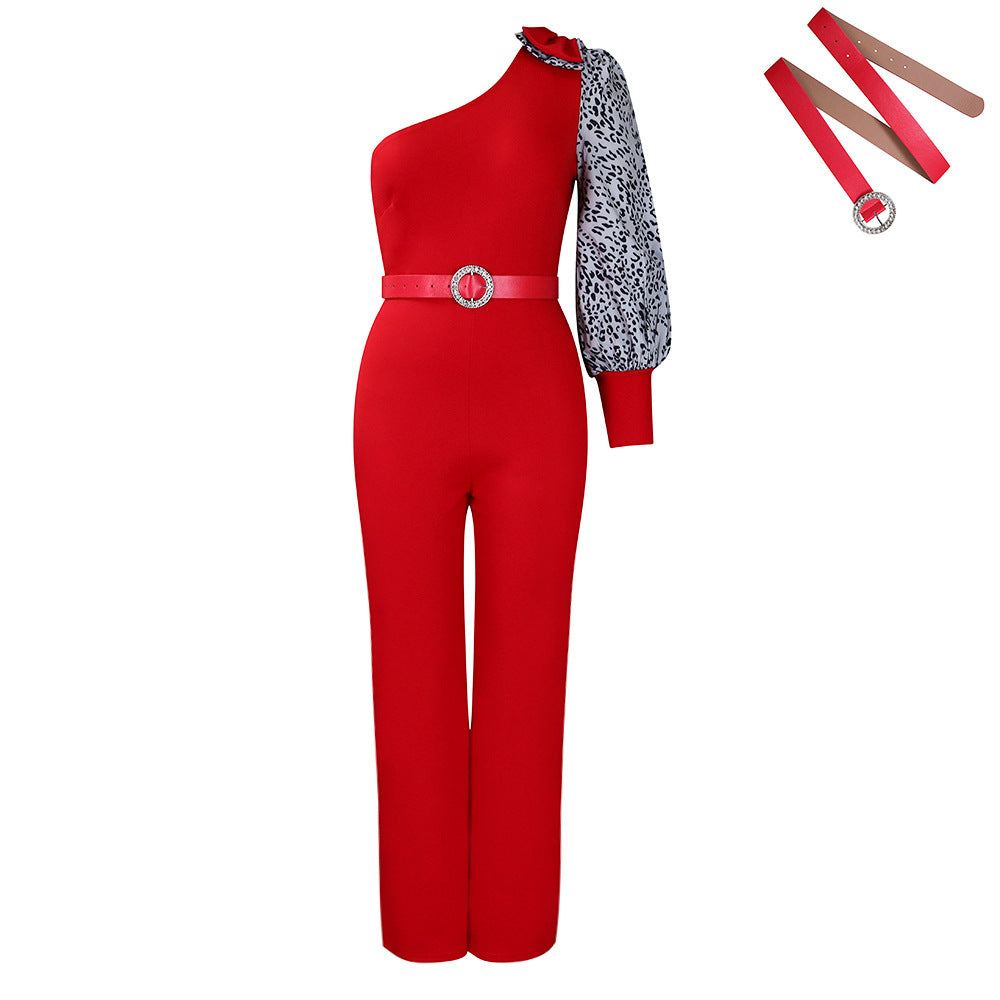 Damen Jumpsuit Asymmetrisch Puffärmel Norvielle