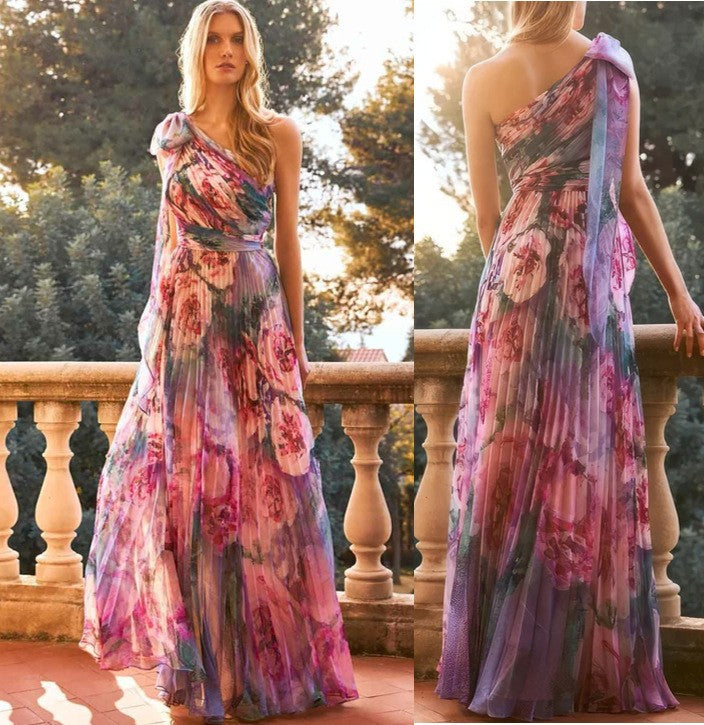 Damen Schulterfreies Maxikleid Floralmuster Falten Norvielle