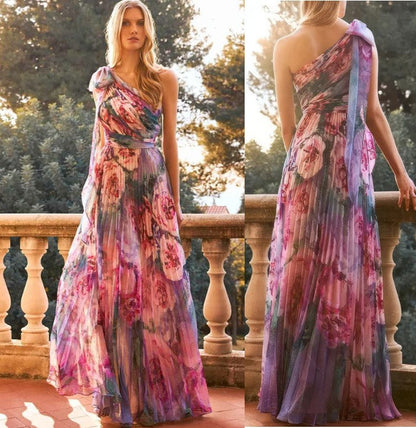 Damen Schulterfreies Maxikleid Floralmuster Falten Norvielle