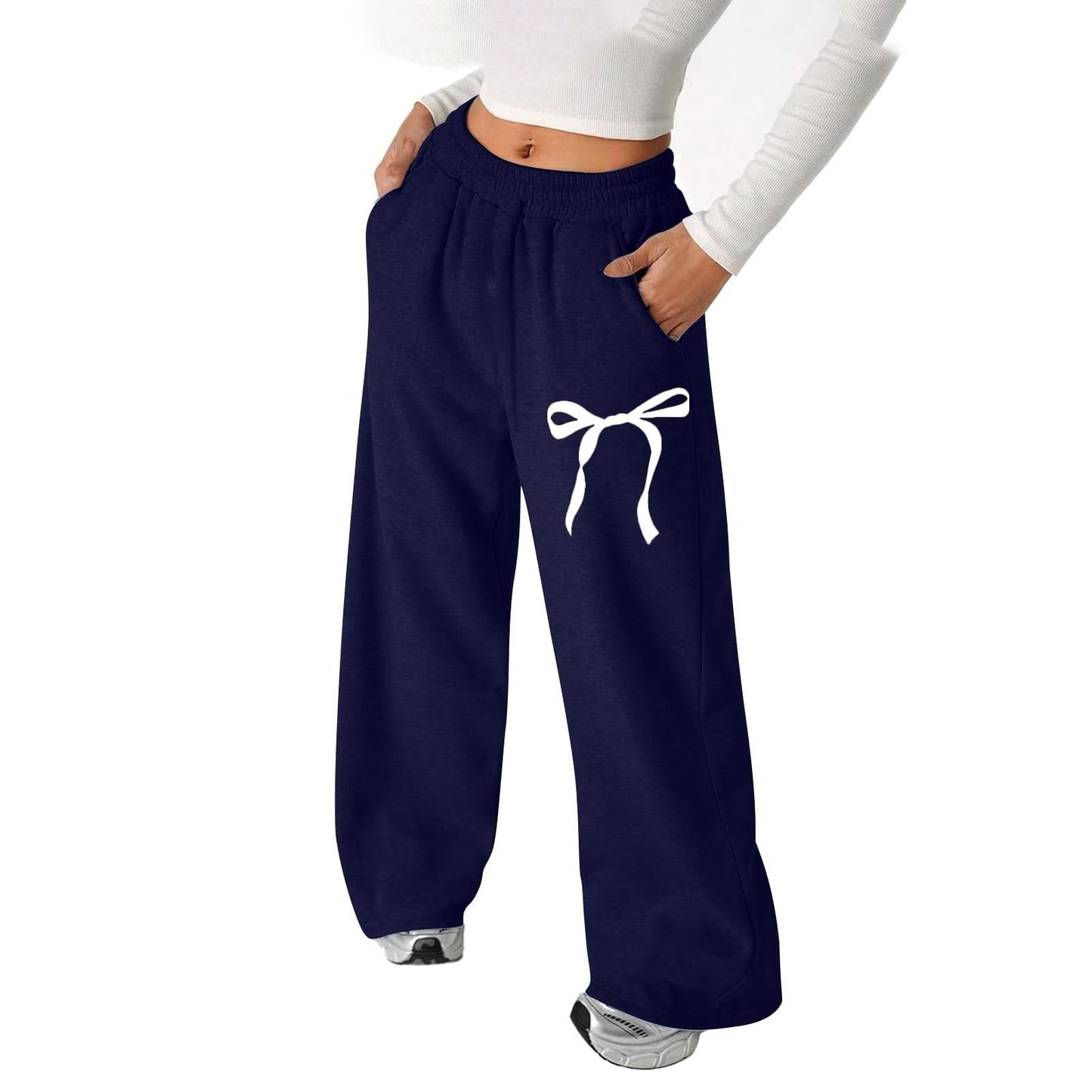 Damen Freizeithose Schleifenmuster Baumwolle Bequem Schwarz Norvielle - Norvielle