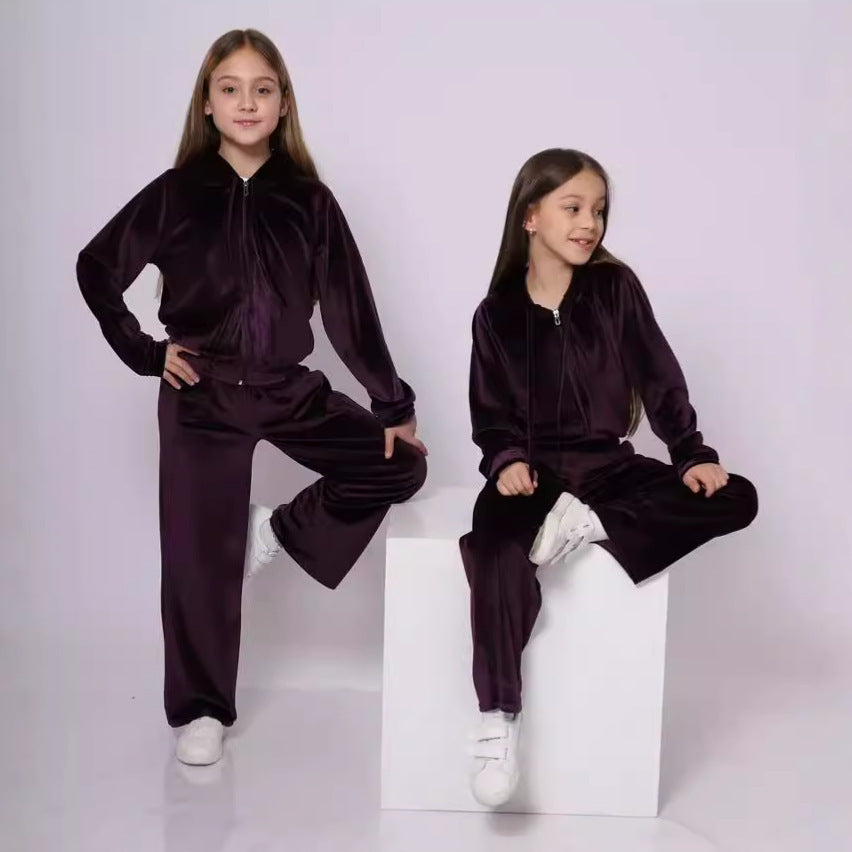 Damen Velours Sweatanzug Kapuze Elastischer Bund Norvielle