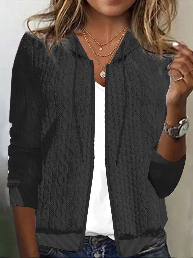 Damen Strickjacke Feines Zopfmuster Kapuze Norvielle