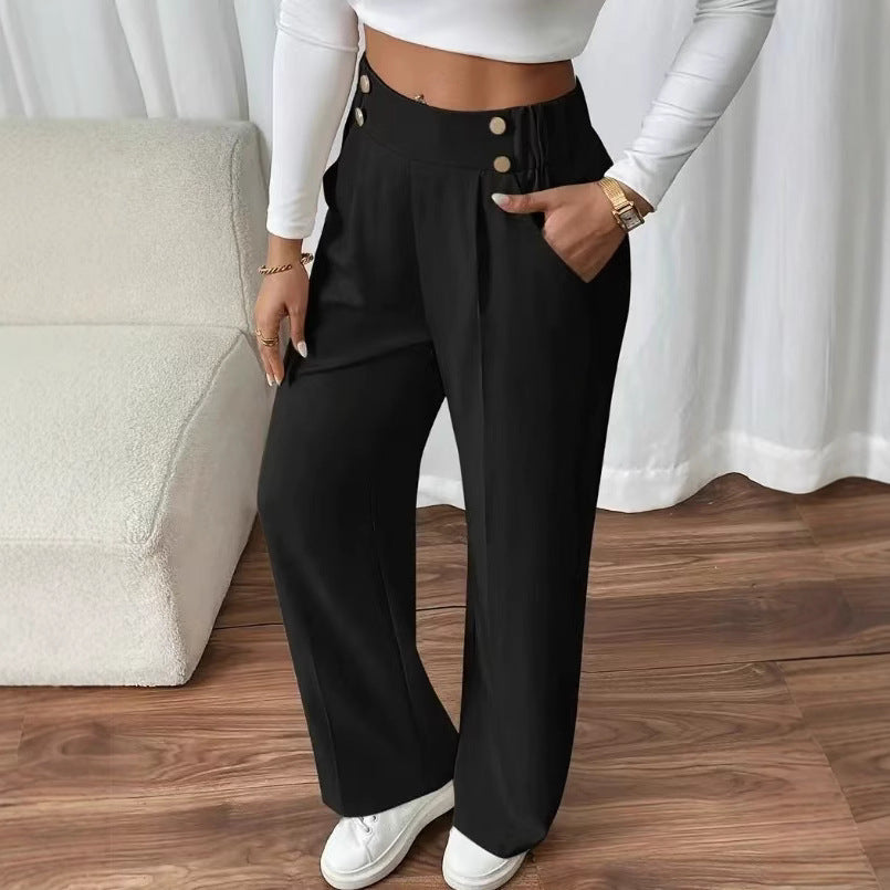 Damen Hochbundhose Weites Bein Mit Knöpfen