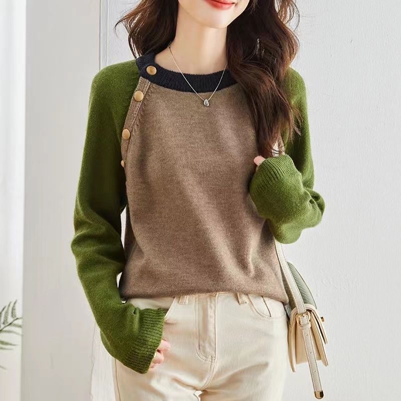 Damen Strickpullover Große Knöpfe Norvielle
