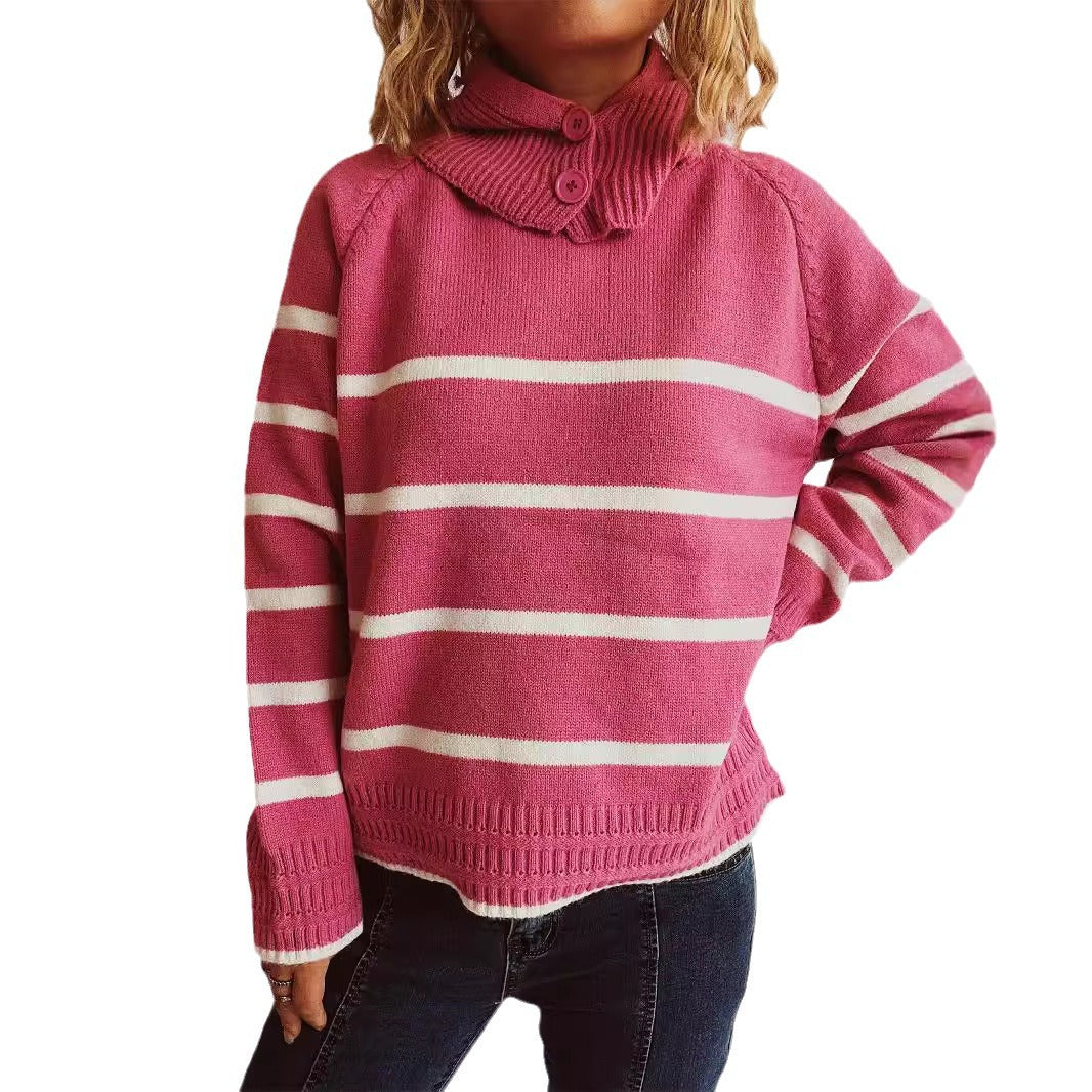 Damen Strickpullover Gestreift Mit Kragen