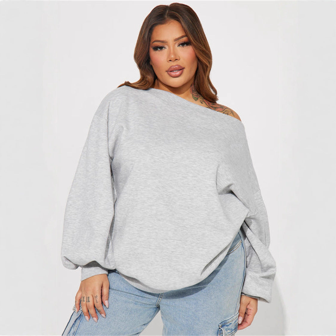 Damen Oversized Sweatpullover Asymmetrisch Norvielle