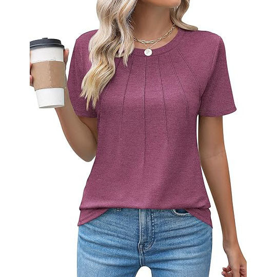 Damen Plissee-T-Shirt Rundhalsausschnitt