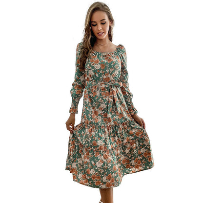 Damen Maxikleid Florale Rüschendetails Elegantes Bindeband Norvielle
