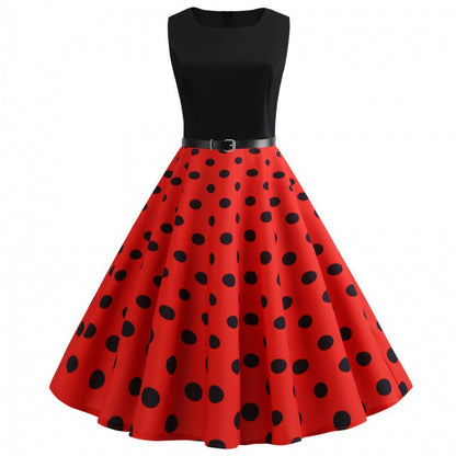 Damen A-Linie Kleid mit Punkten und Taillengürtel Schwarz - Norvielle