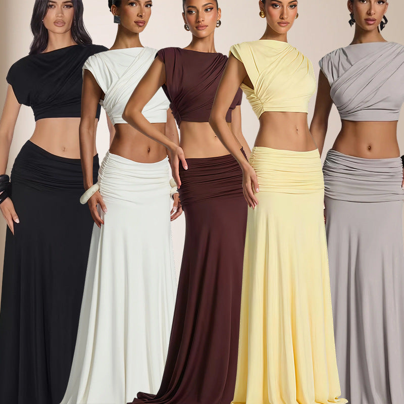 Damen Wickelkleid Drapiertes Oberteil Fließender Rock Norvielle - Norvielle