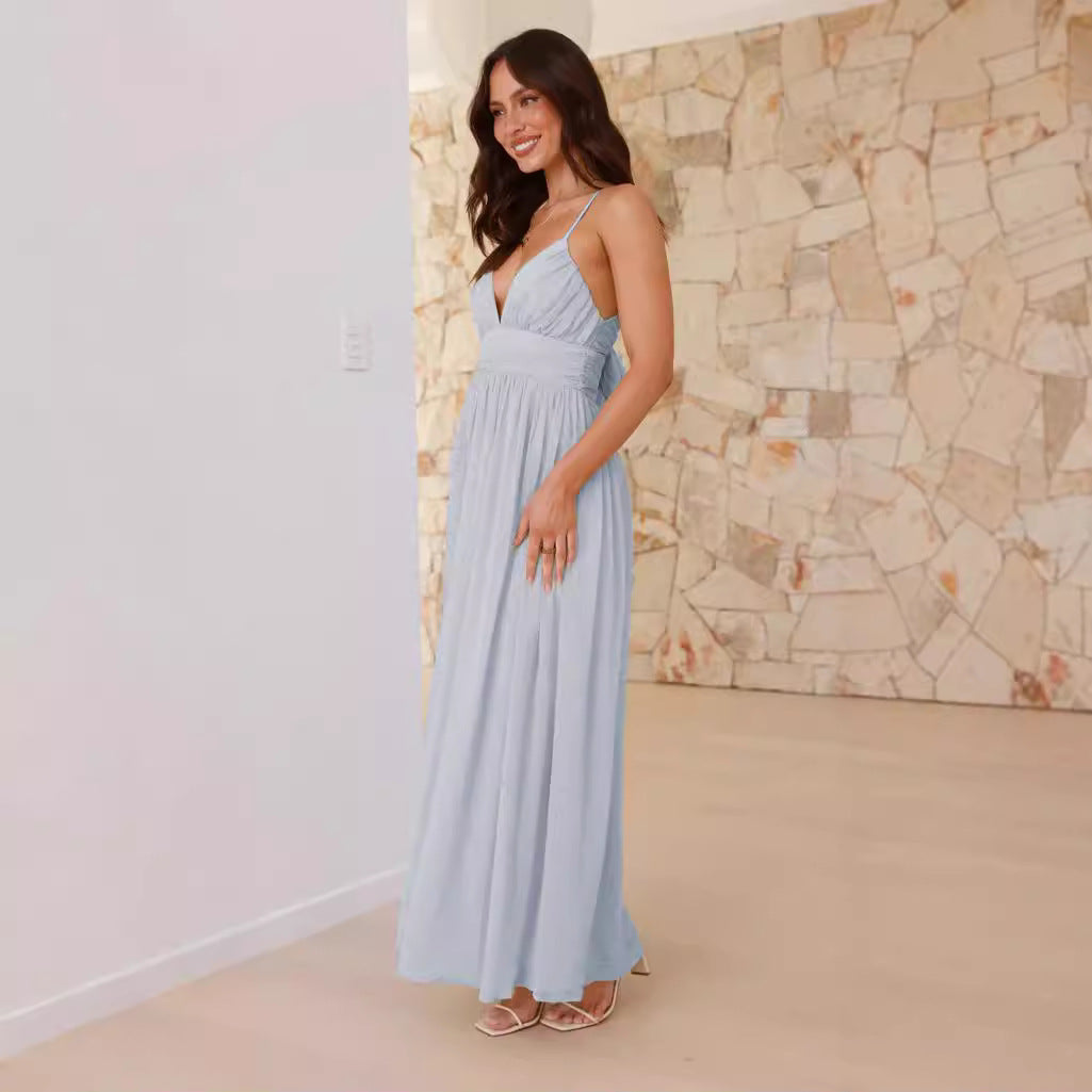 Damen Maxikleid Schmale Träger Wickel-Design Elegant