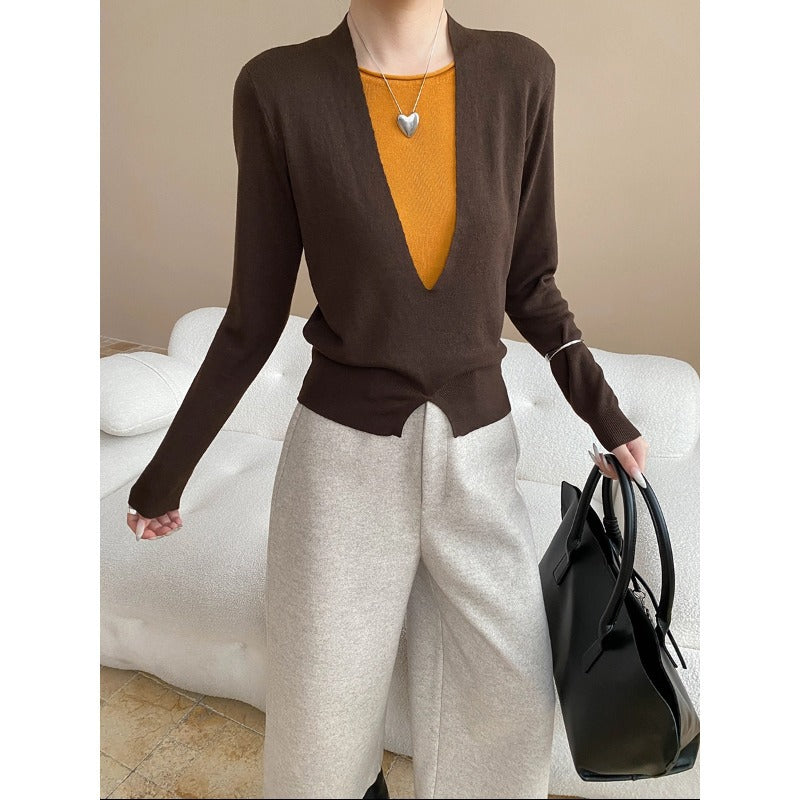 Damen Pullover V-Ausschnitt Feine Textur Norvielle - Norvielle