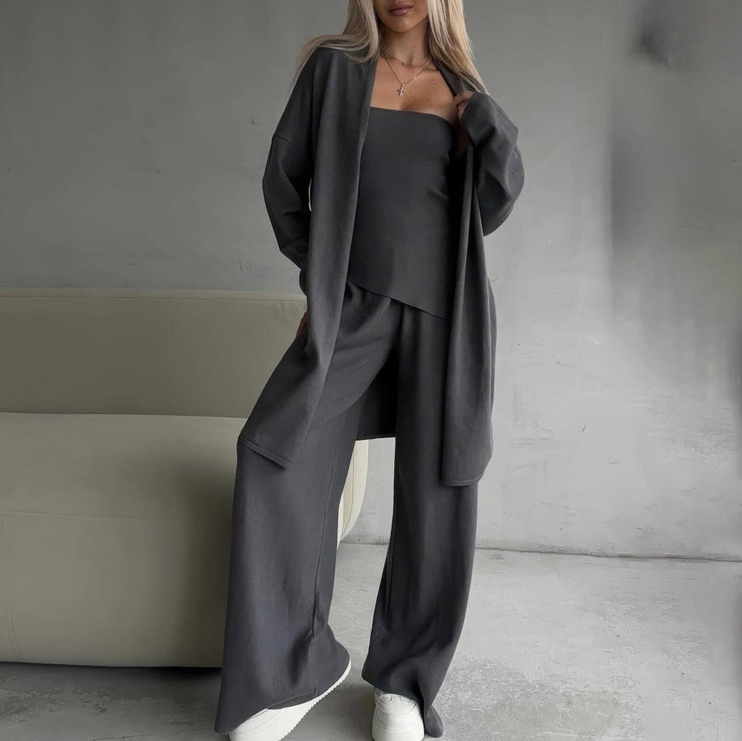 Damen Lounge-Set Ärmelloses Weiter Cardigan Norvielle