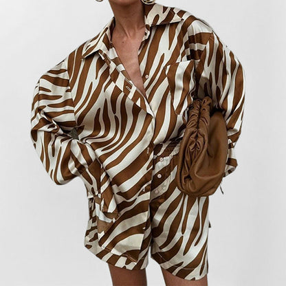 Damen Oversized Hemd Zebra-Print Kurzärmelig Weiß/