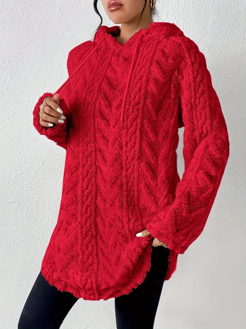 Damen Fleece-Hoodiejacke Rippdesign Kuschelig Grau