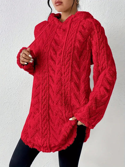 Damen Fleece-Hoodiejacke Rippdesign Kuschelig Grau