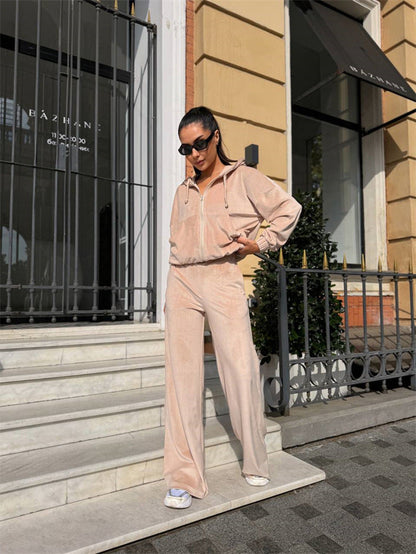 Damen Velours-Jogginganzug Mit Kapuze Komfort-Taile