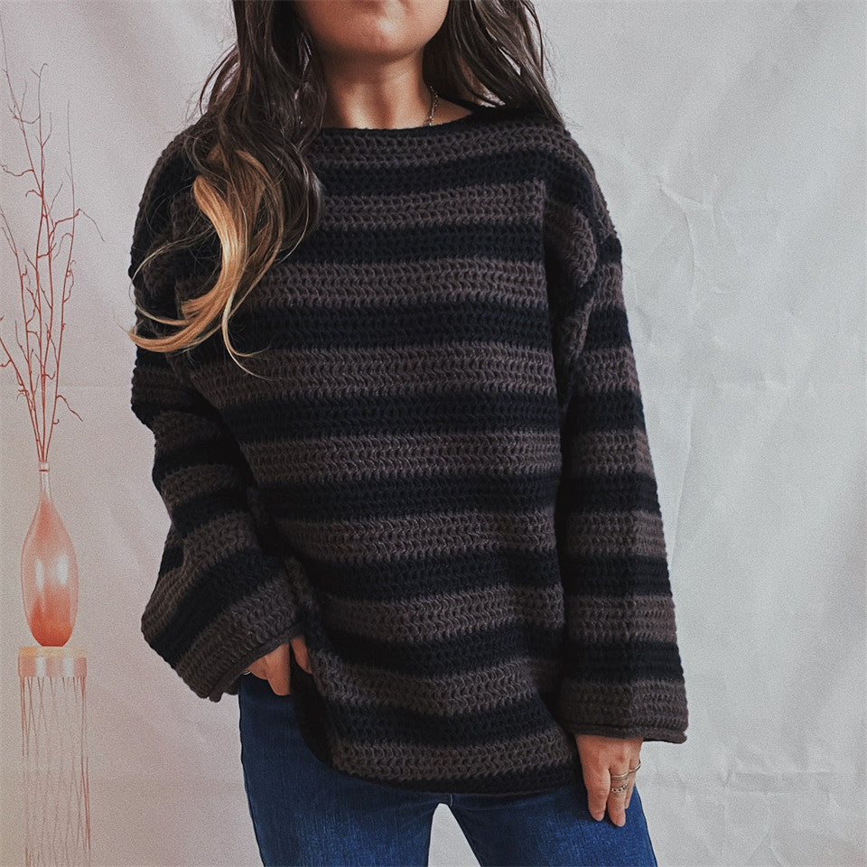 Damen Oversized-Pullover Gestrickt Breites Streifenmuster Norvielle