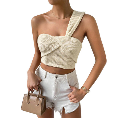 Damen Crop- Elegantes Design Einseitiger Träger Raffung