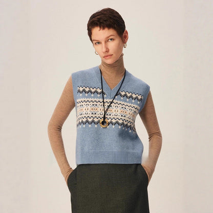Damen Strickpullover V-Ausschnitt Geometrisches Muster Norvielle