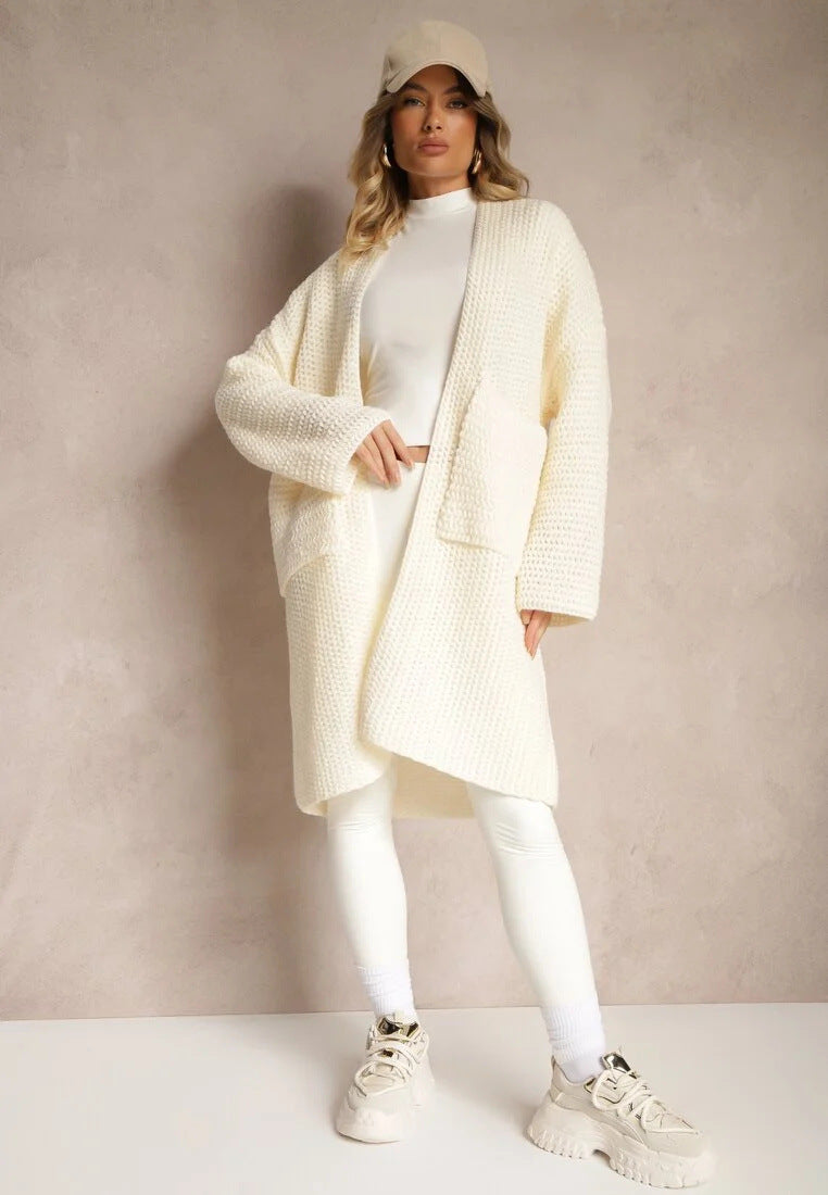 Damen Oversized Strickjacke V-Ausschnitt Taschen Norvielle
